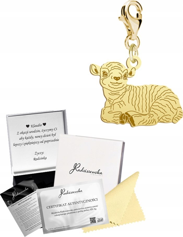 Radziszewska Jewellery Charms Złoty Baranek Wielkanocny SREBRO 925 Prezent DEDYKACJA GRATIS