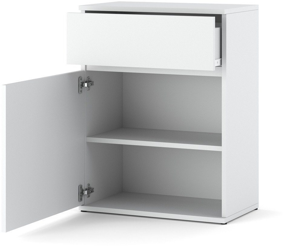 Komoda Biała Z Szufladą Salon Sypialnia Szafka 60cm Nowoczesna Bezuchwytowa