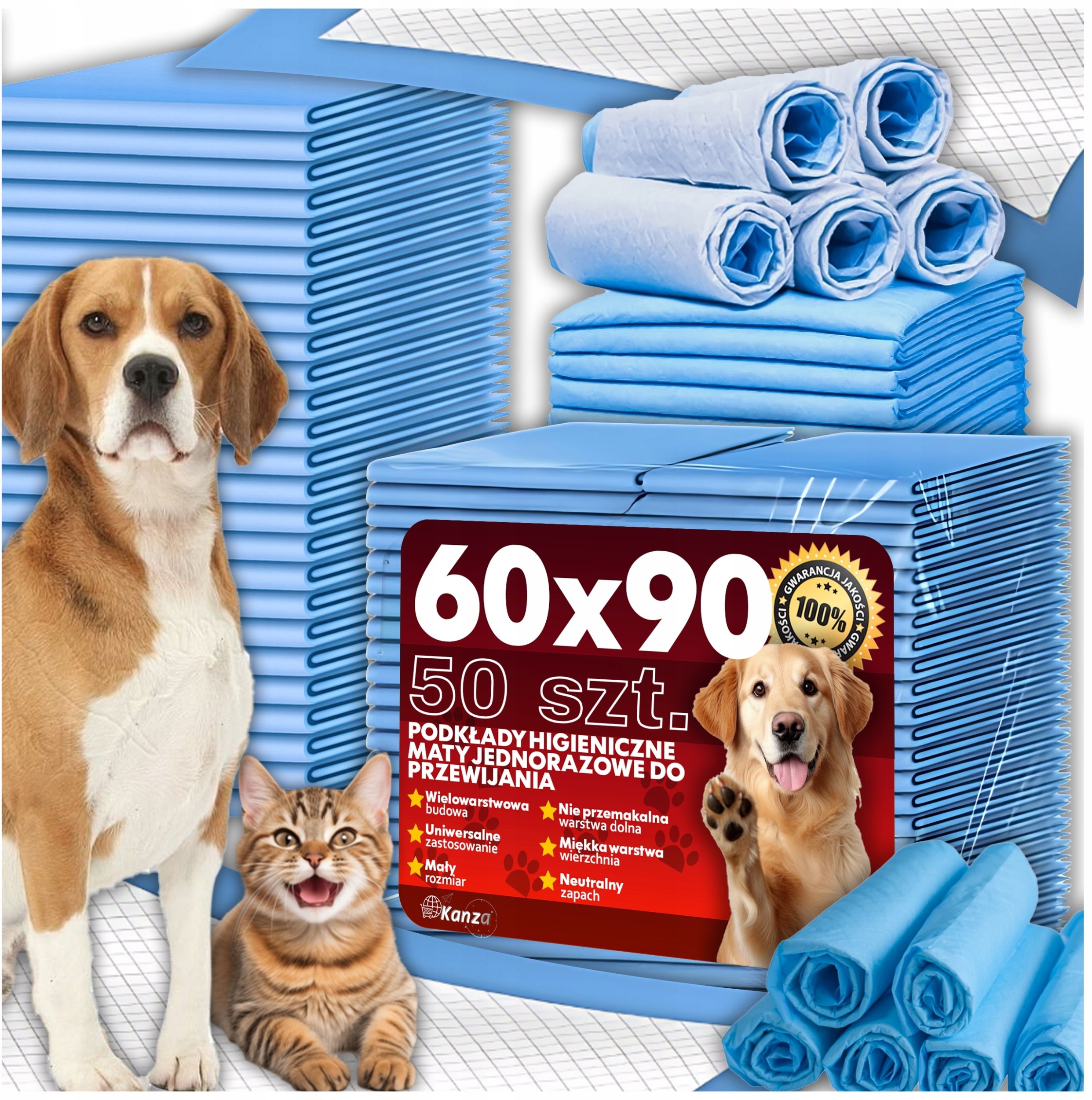 Podkłady maty dla psa - XL 60x90 50szt KANZA