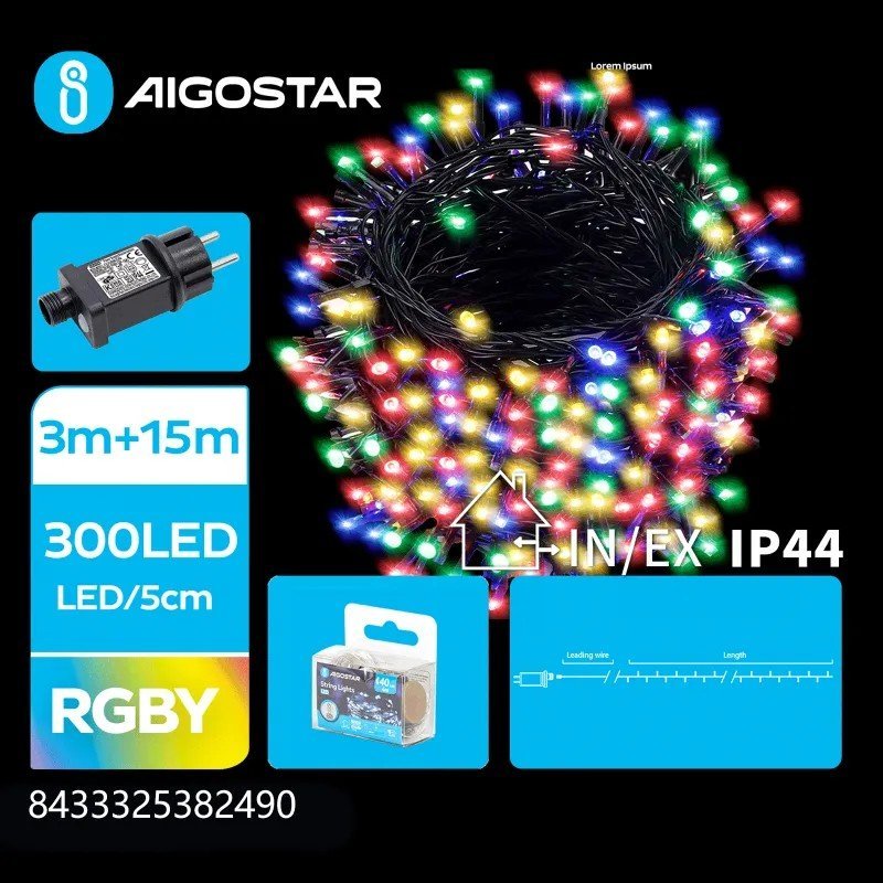 Lampki choinkowe Aigostar Niskonapięciowe lampki choinkowe 300led multicolor 15m+3m Niskonapięciowe lampki choinkowe 300led multicolor 15m+3m