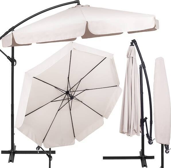 Springos Parasol ogrodowy na wysięgniku 350 cm składany z pokrowcem, na balkon, taras ecru UNIWERSALNY