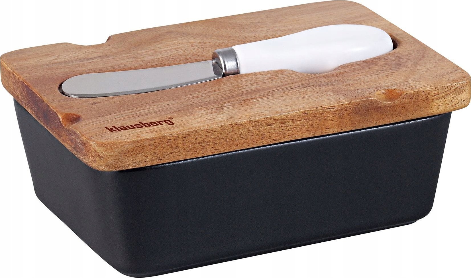 PORCELANOWA MASELNICZKA Z NOŻYKIEM POKRYWKA AKACJA KLAUSBERG KB-7784 CZARNA