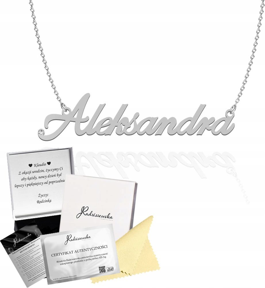 Radziszewska Jewellery Naszyjnik Srebrny z imieniem ALEKSANDRA Łańcuszek 925 DEDYKACJA GRATIS
