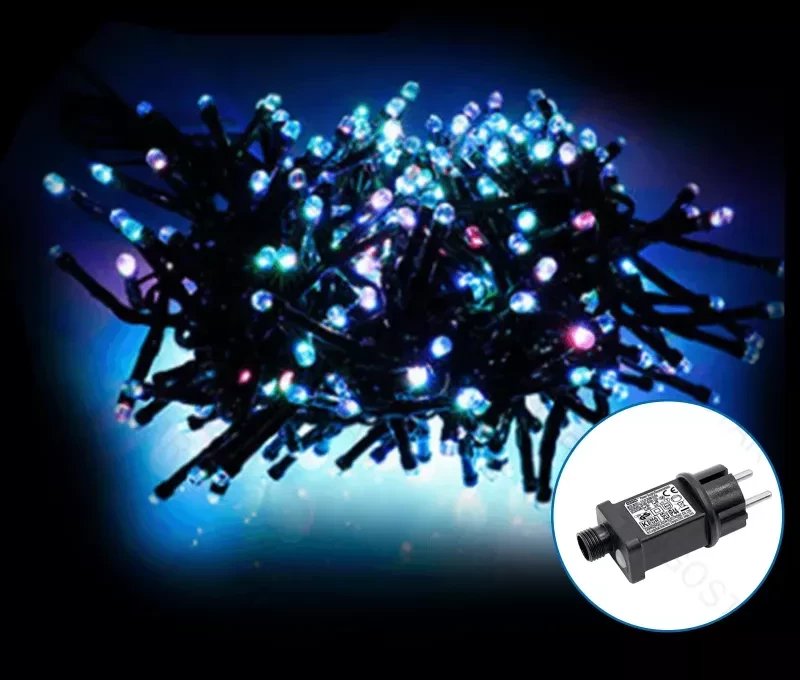 Sznur 10mb 400led Ip44 kolorowych lampek choinkowych led z zasilaczem