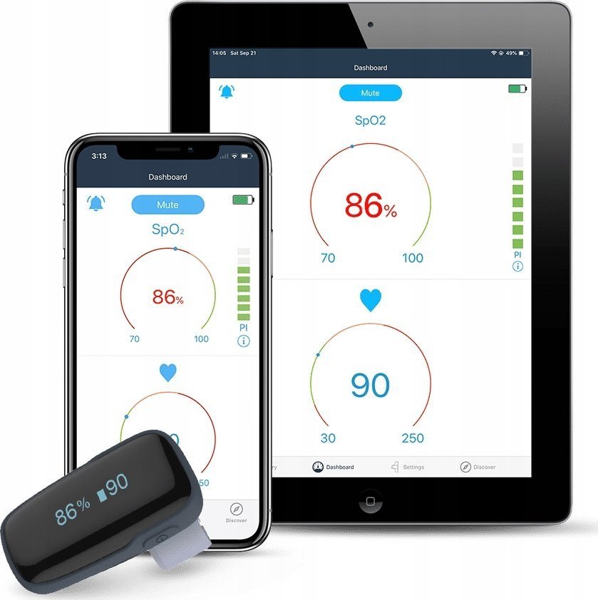 Pulsoksymetr Wellue Monitor snu, oddechu. Pulsoksymetr. Alarm. App OxyLink