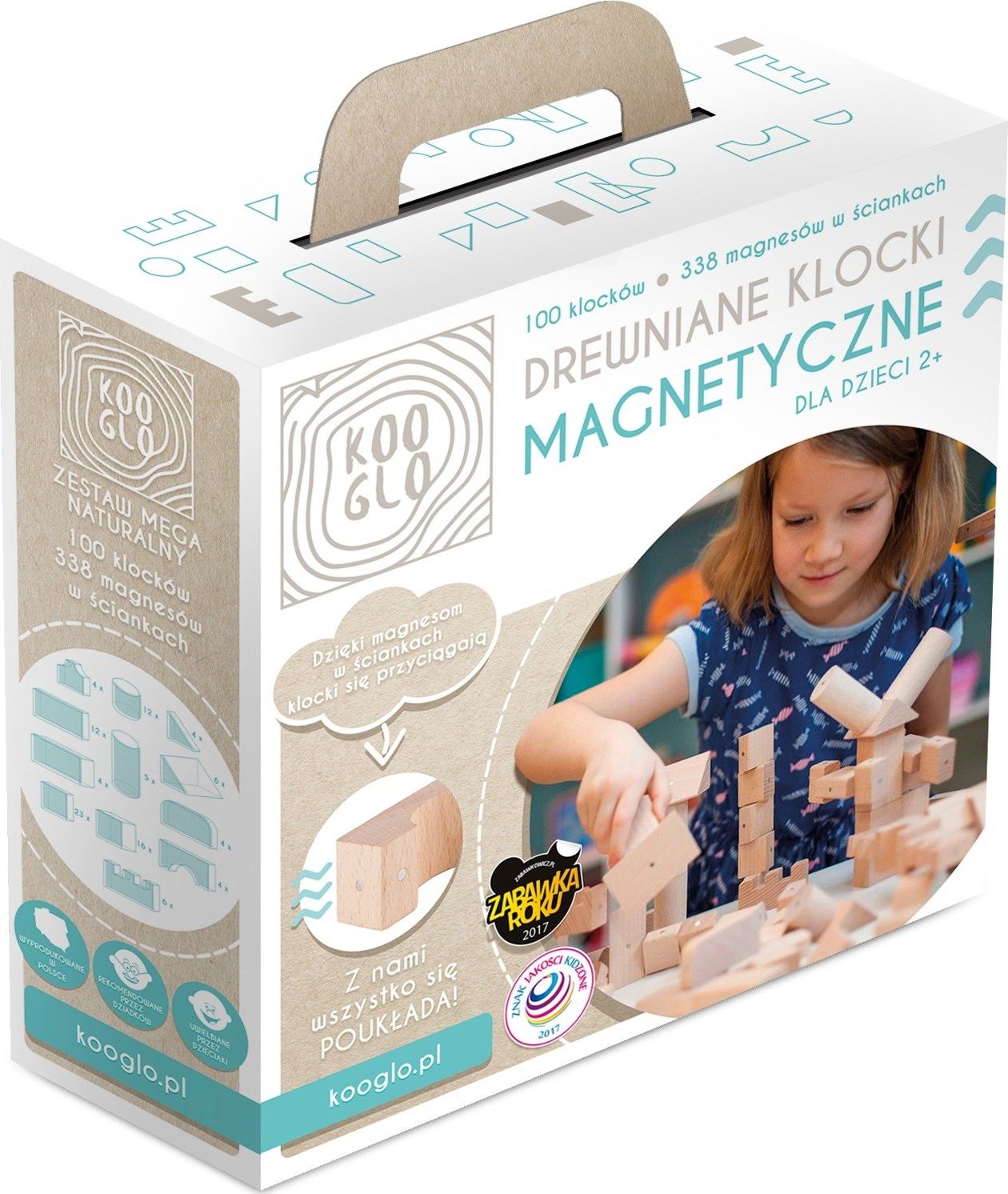 Kooglo Klocki drewniane magnetyczne Mega Natural* 100 el.