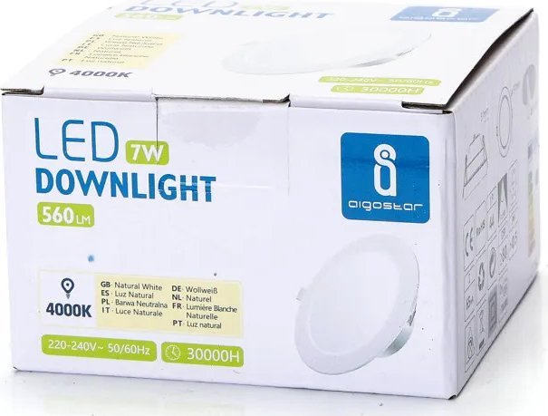 Aigostar Panel podtynkowy okrągły downlight LED E6 7W Światło naturalne Podtynkowy okrągły downlight LED E6 7W Światło naturalne