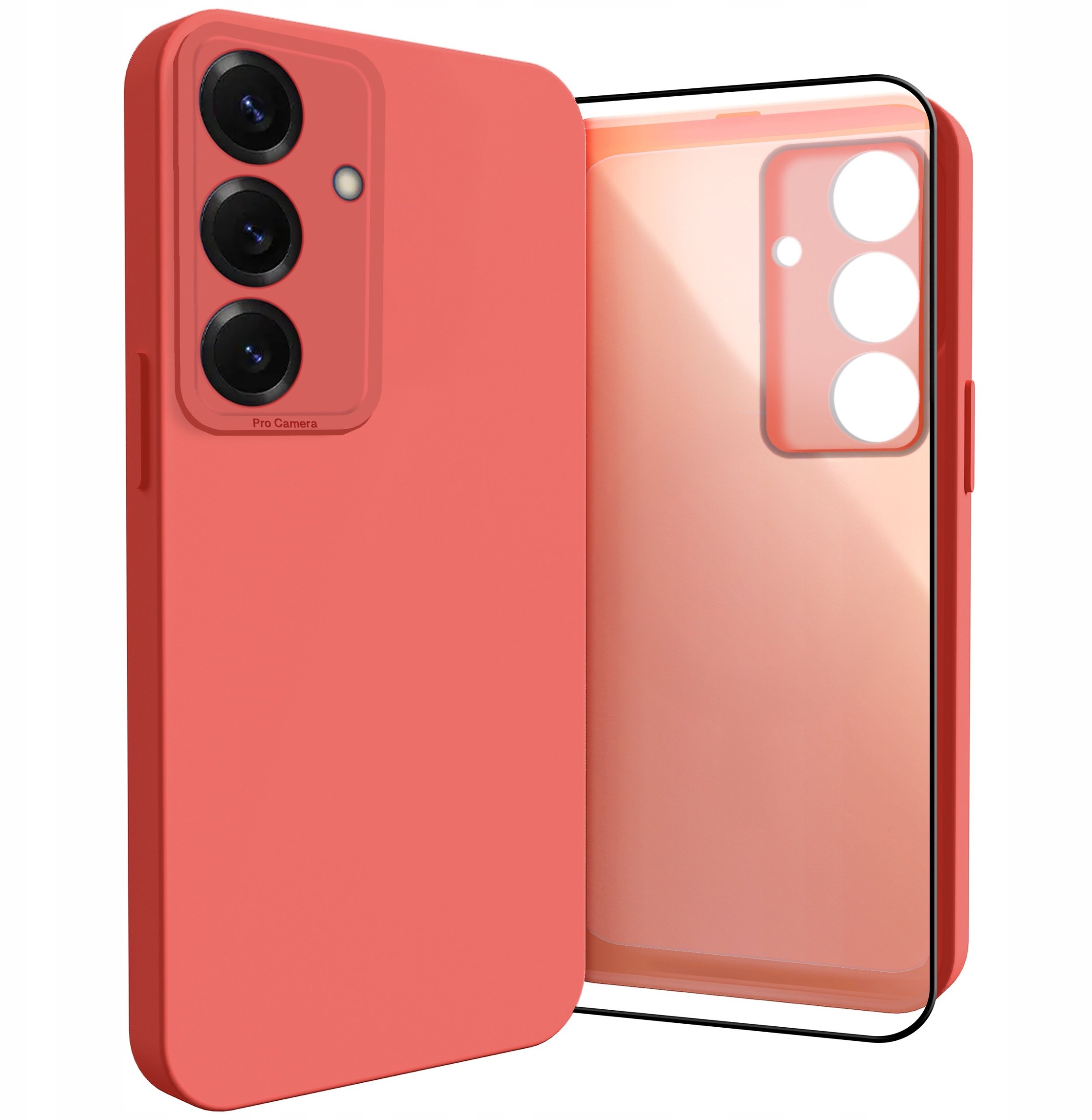 Etui do Samsung Galaxy S25 (Silikonowe, Osłona Kamery, Czerwone) Szkło 9H