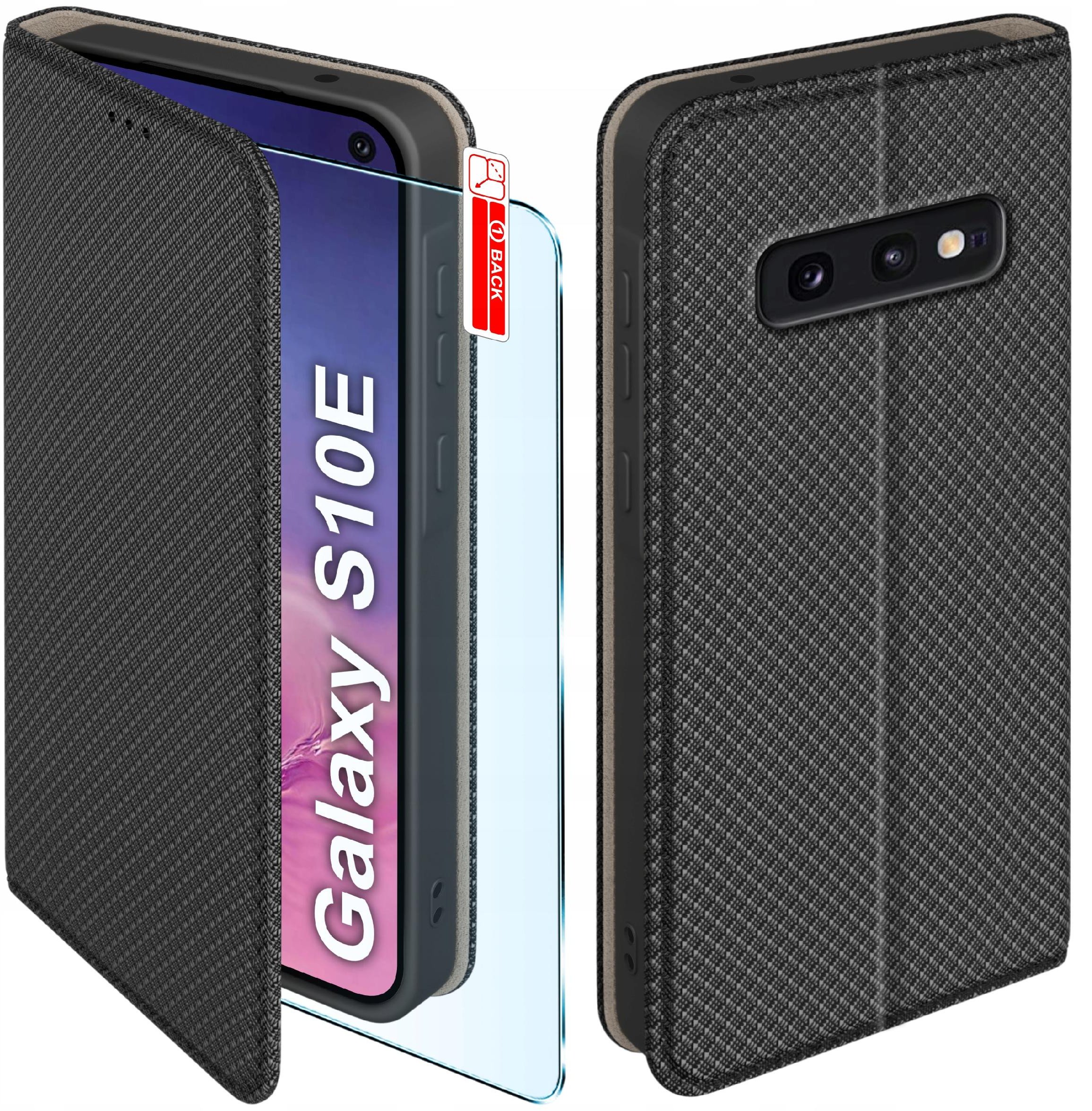 Etui z klapką do Samsung S10e Zamykane Czarne Futerał + Szkło 9H