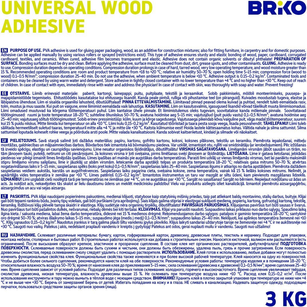 UNIVERSAL WOOD PVA ADHESIVE BRIKO 3 K