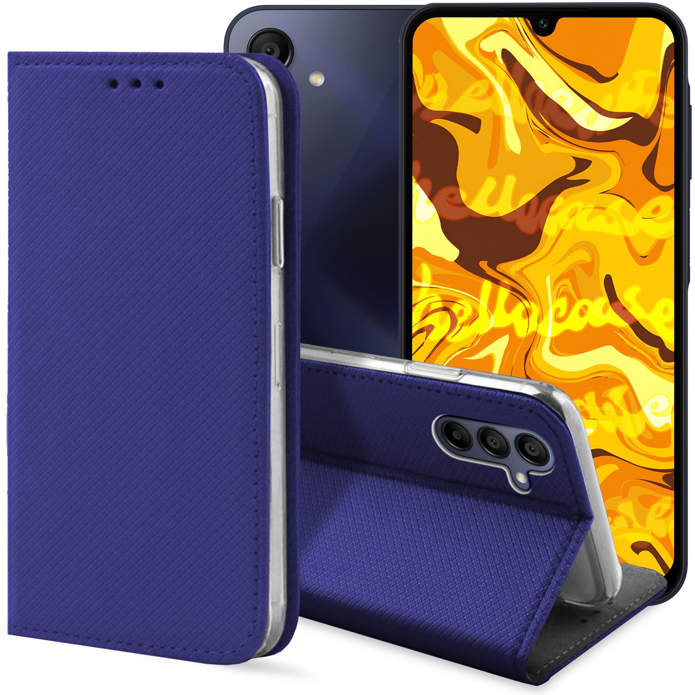 ETUI Z KLAPKĄ DO SAMSUNG GALAXY A15 4G / 5G GRANATOWE ZAMYKANE MAGNETYCZNE