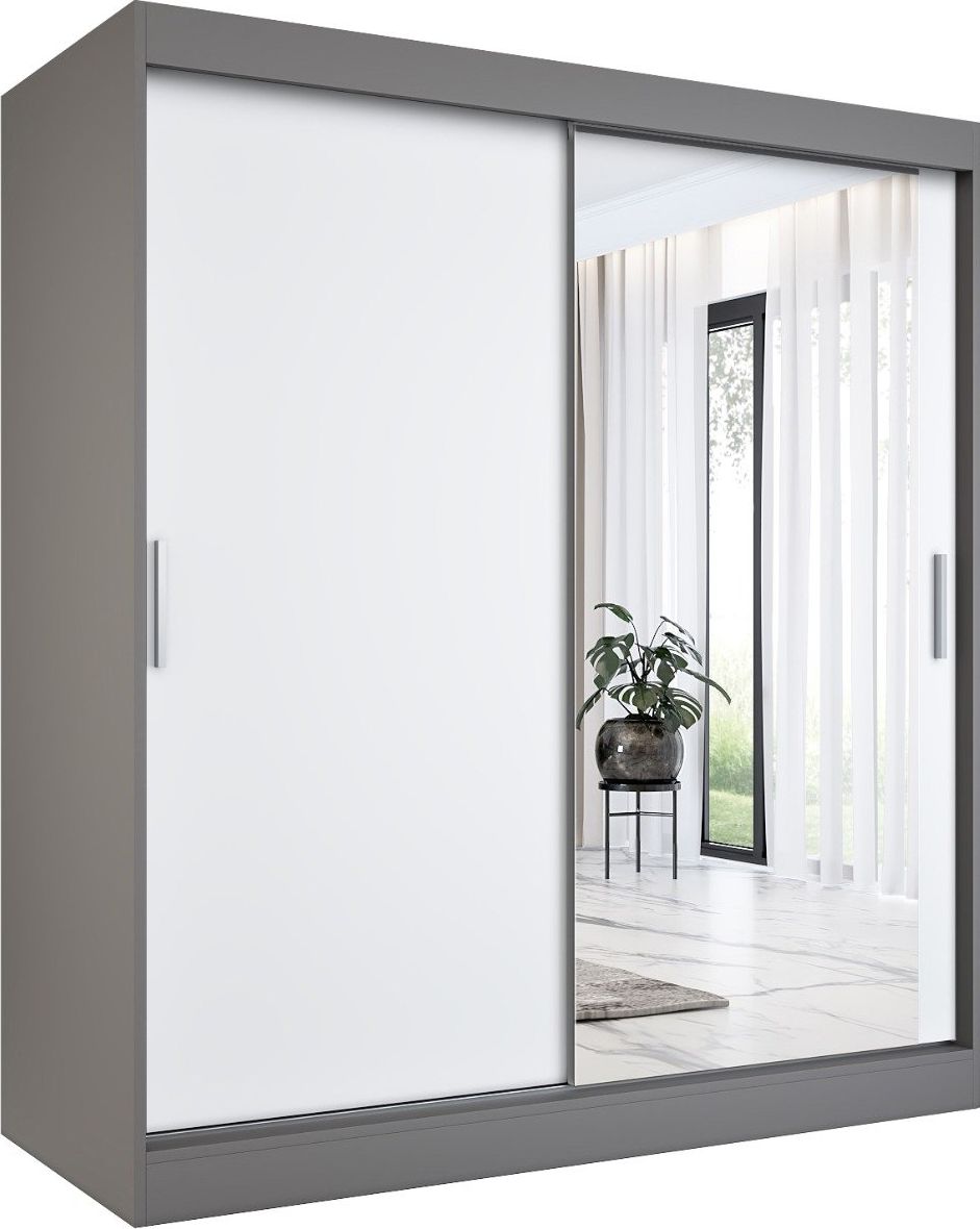 MKPOL Szafa przesuwna MODUO COMFORT 180 antracyt/biała mat z lustrem po prawej