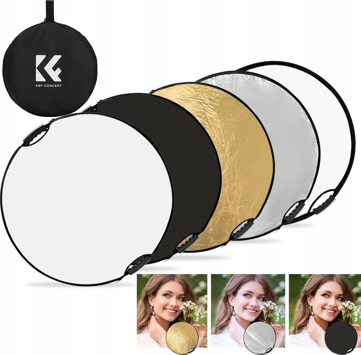 Kf Blenda Fotograficzna z Uchwytem 5w1 Okrągła 110cm DYFUZOR Plener Studio K&F / KF18.0006