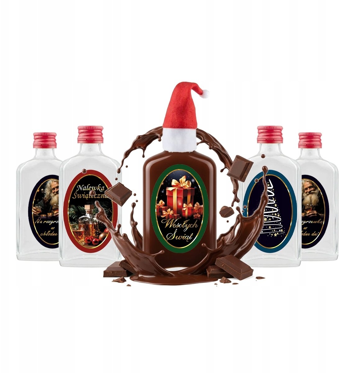 Świąteczny Komplet 5x Butelka Laura 50ml Na Likier Prezent Czapka Etykieta
