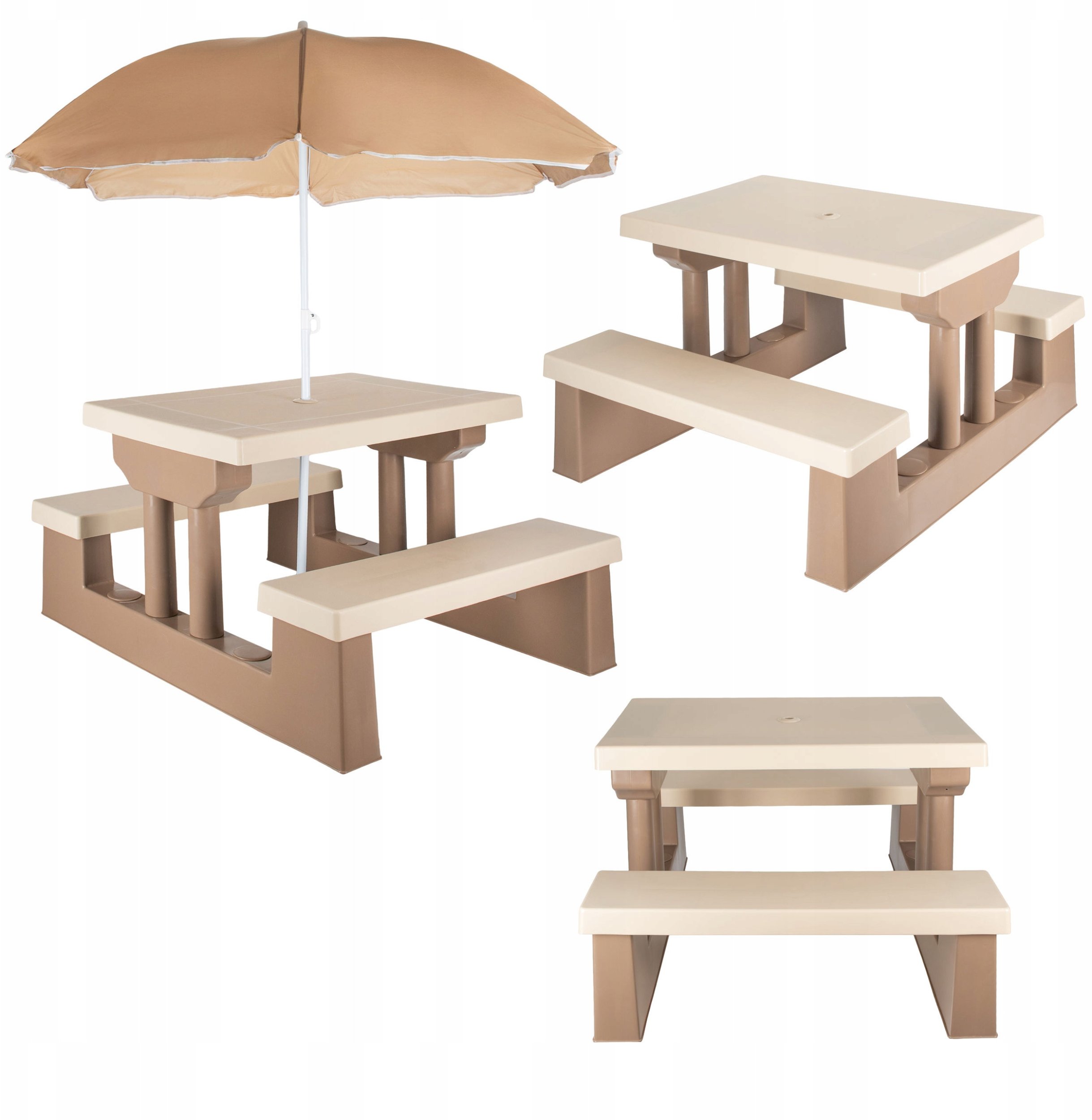 Stolik ogrodowy piknikowy dla dzieci z parasolem stÓŁ krzeseŁko zestaw brĄz