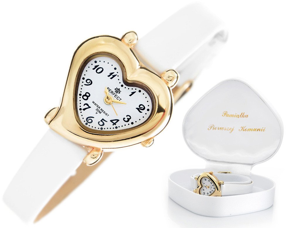 Zegarek na komunię damski PERFECT - SERCE biały zestaw