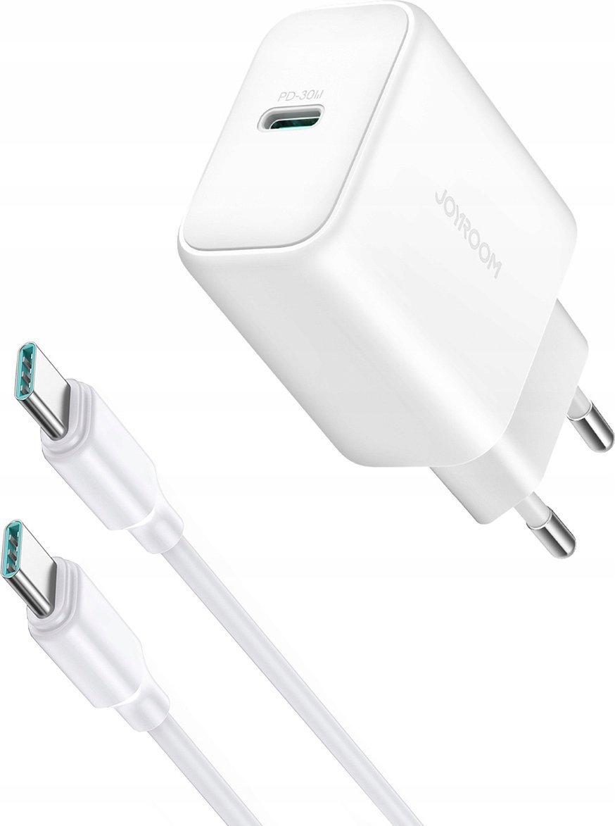 Ładowarka Joyroom Ładowarka Joyroom JR-TCF24 sieciowa USB-C PD 30W QC SFC - biała + kabel USB-C 1m