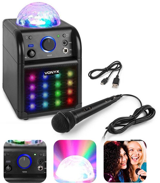 Głośnik bluetooth karaoke czarny z efektem LED SBS50B one size
