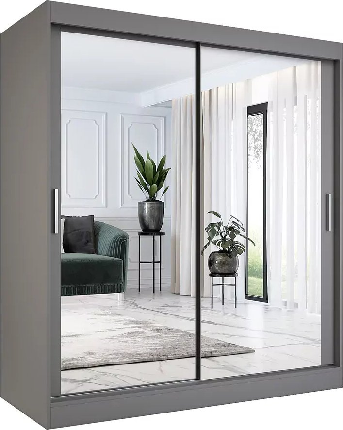 Elior Antracytowa szafa przesuwna z lustrem 180 cm - Edna 5X