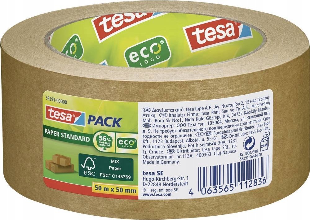 Tesa TAŚMA PAKOWA PAPIER STANDARD ECO LOGO 50M:50MM BRĄZOWA