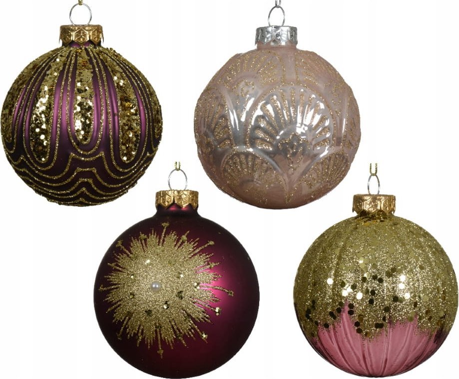 Kaemingk Bombka choinkowa brokatowa 8cm Szklana różowa 1szt