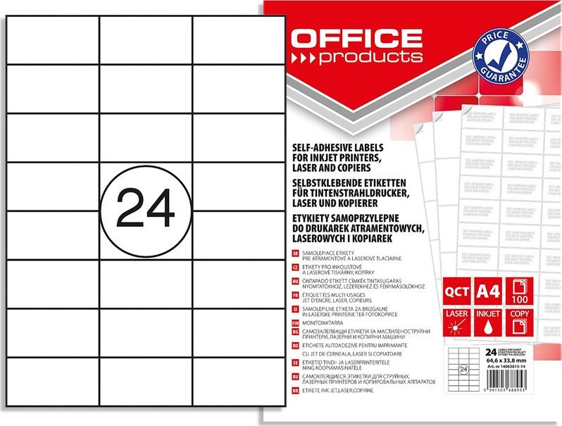 Office Products Etykiety Office Products A4 64.6x33.8mm białe (100)