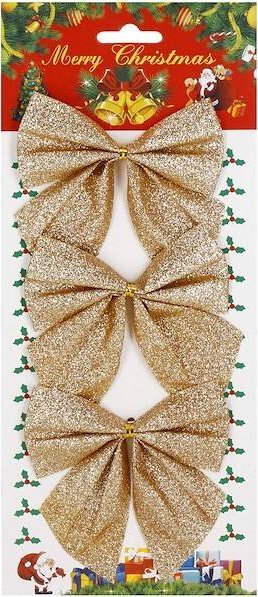 Springos Kokardka świąteczna na choinkę 3 szt. brokatowa zawieszka choinkowa złota UNIWERSALNY