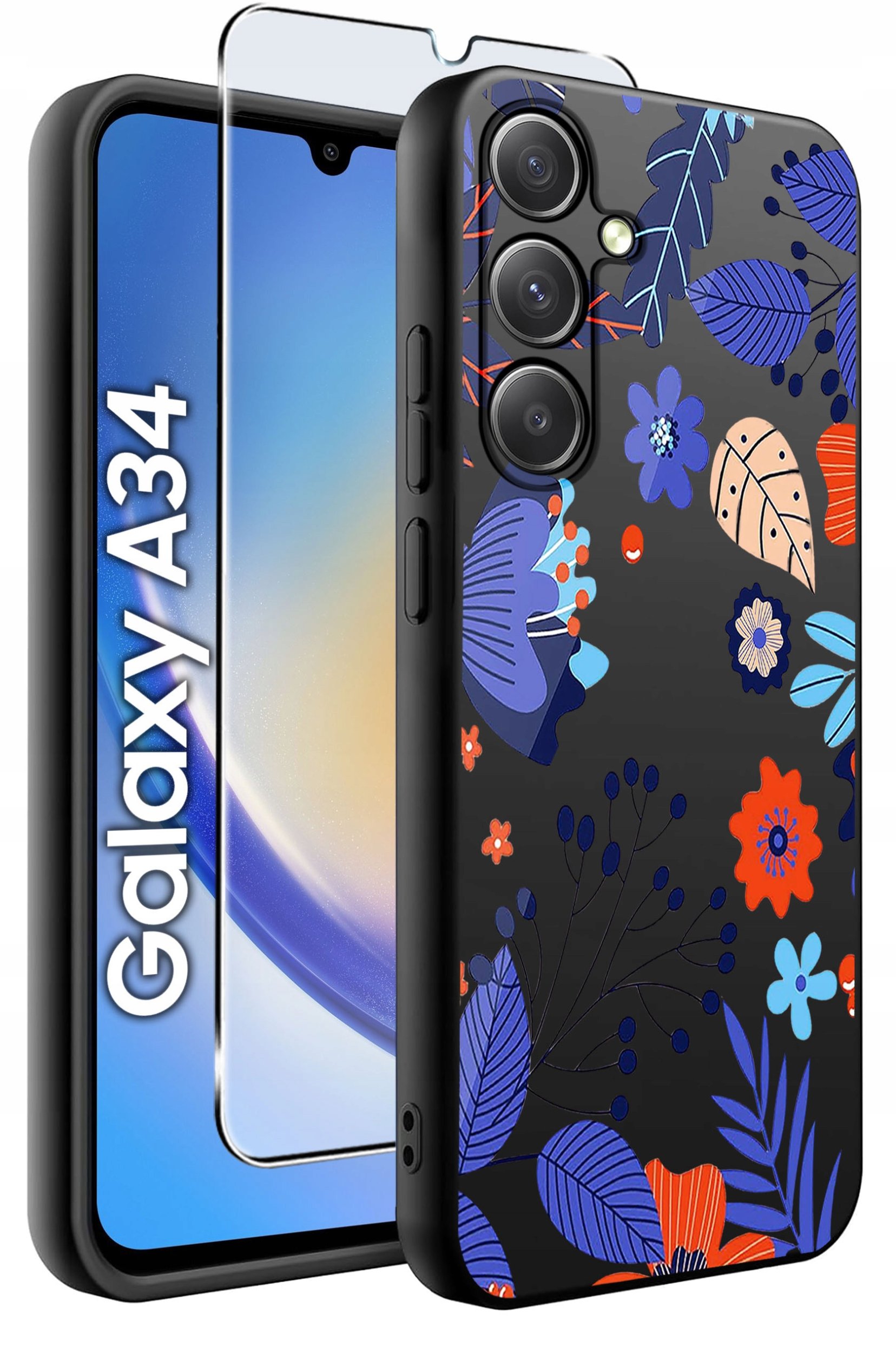 ETUI do Samsung A34 5G WZORY | SILIKONOWE MATT CASE + SZKŁO 9H