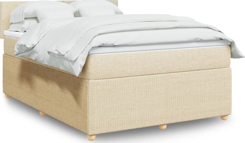 vidaXL vidaXL Łóżko kontynentalne z materacem, kremowe, tkanina, 160x200 cm