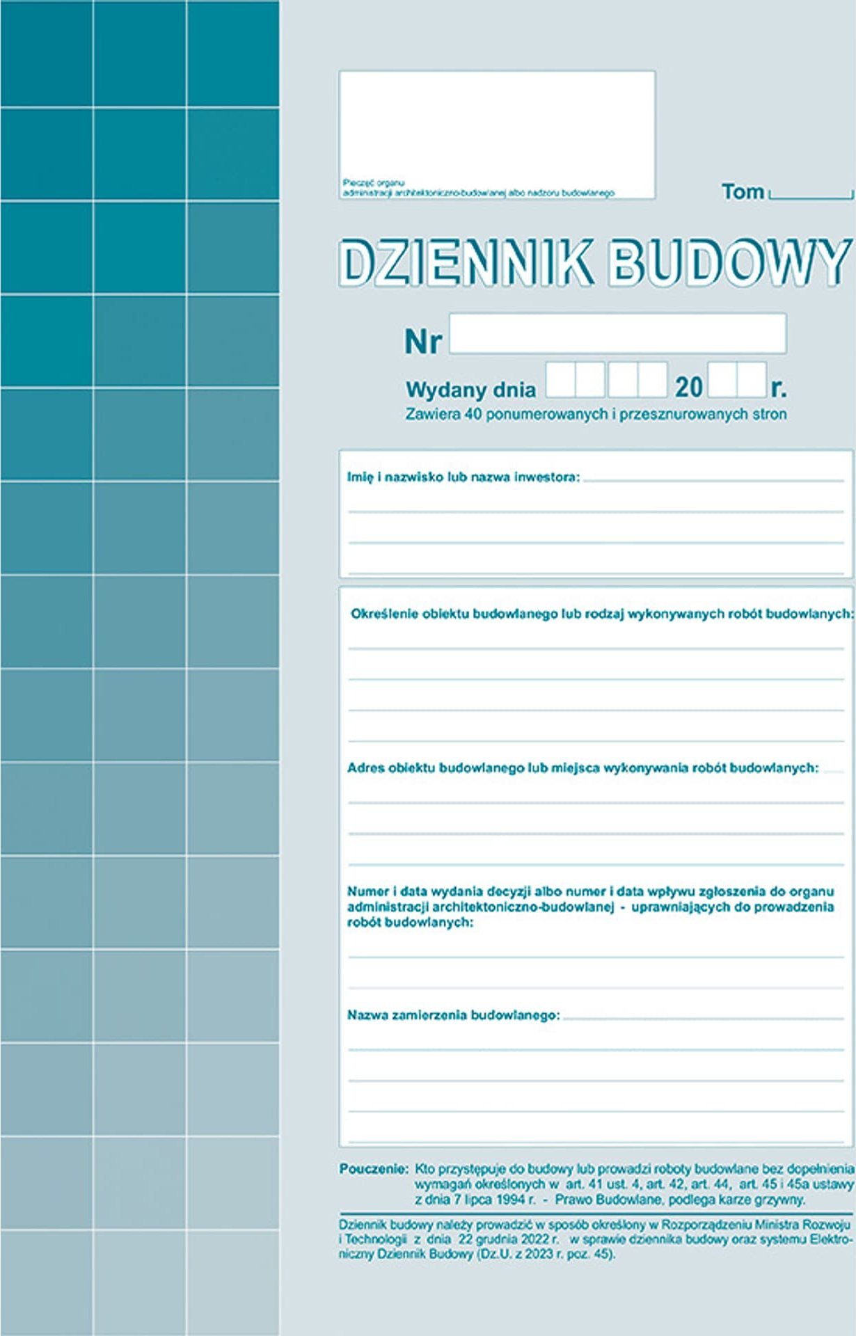 Michalczyk i Prokop 603-1Z Dziennik budowy A4 album 40 stron Michalczyk i Prokop