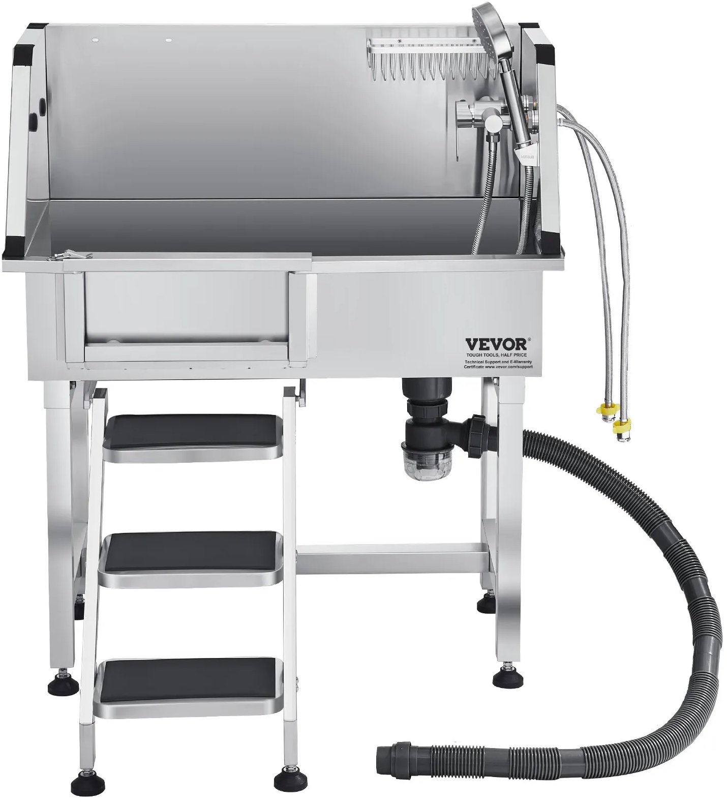 Wanna groomerska dla psa stalowa z prysznicem i schodkami antypoślizgowymi