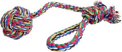 Dingo zabawka ze sznurka bawełnianego piłka z rączką, wielokolorowa, 120 g - 17434