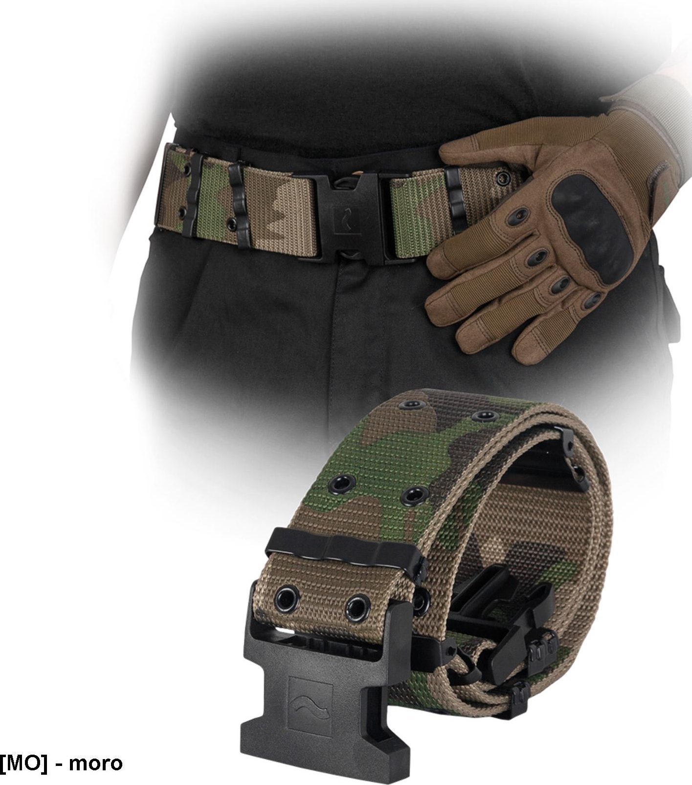 R.E.I.S. BELT-TACTIC MO - Pasek do spodni z poliestru, plastikowa sprzączka - 5,5 x 120cm. - moro-beżowy;moro