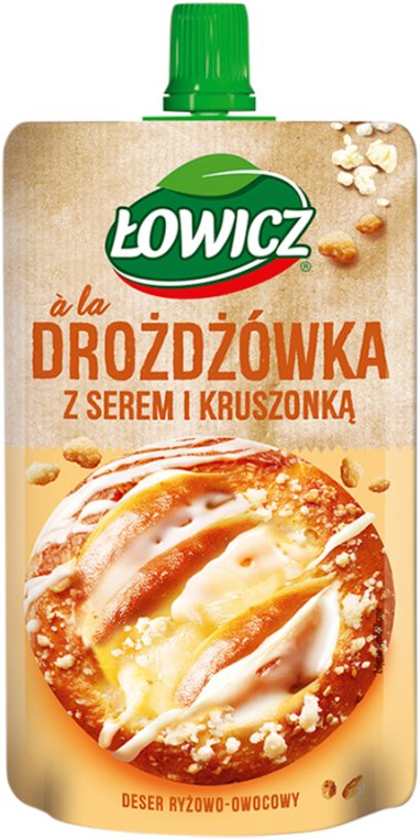 Łowicz Deser ryżowo-owocowy ciasto drożdżowe z serem i kruszonką 100 g