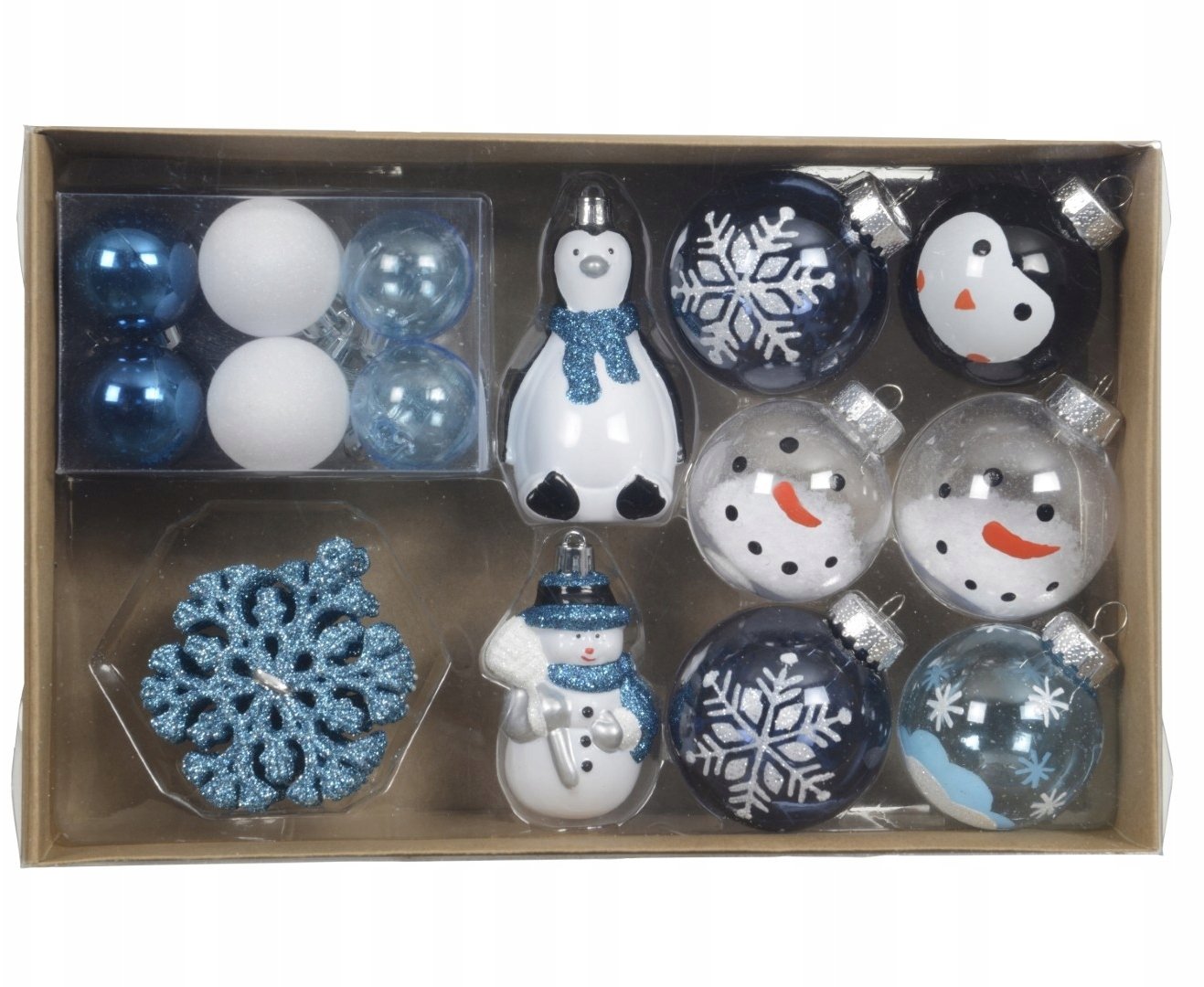 Zestaw 30 bombek choinkowych plastikowe 4/6/7cm niebieskie białe kształtki