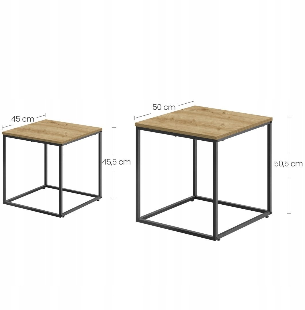 Leobert Stolik kawowy kwadrat 2szt - rzemieślniczy / czarne nogi