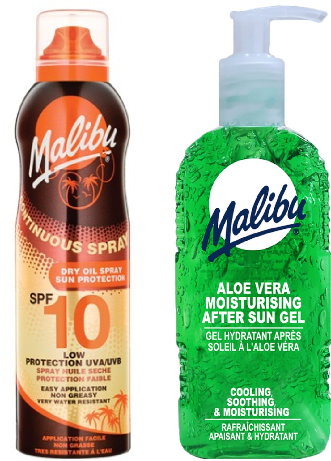 Malibu Suchy Olejek W Aerozolu SPF10 175ml + Aloe Żel Po Opalaniu 200ml
