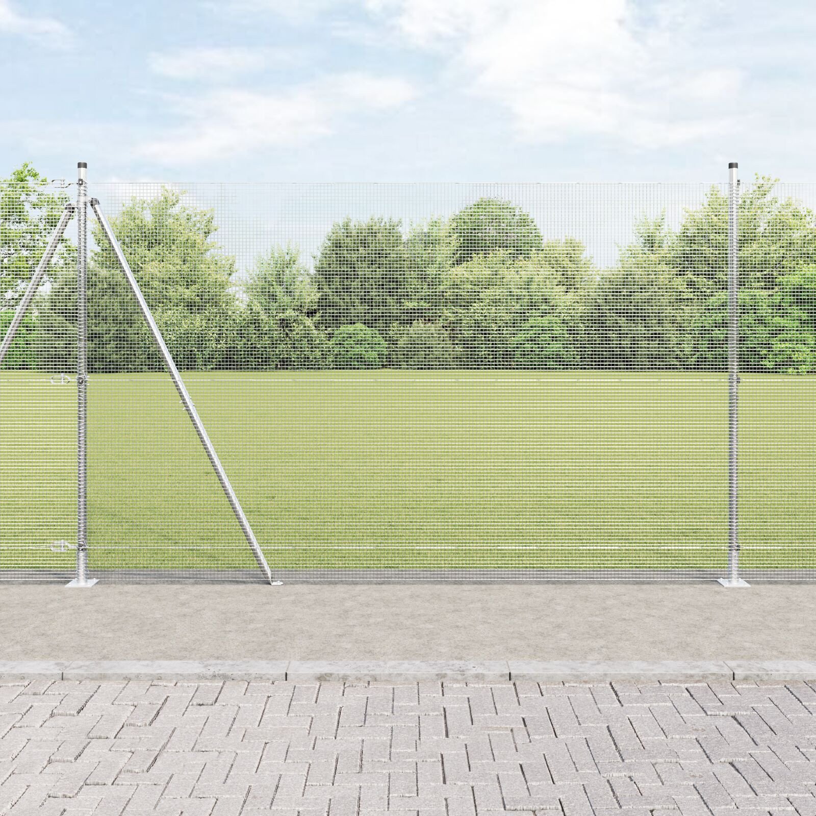 Ogrodzenie ze spawanej siatki z 13 słupkami z bruzdą 1.5x25 m Stal ocynkowana