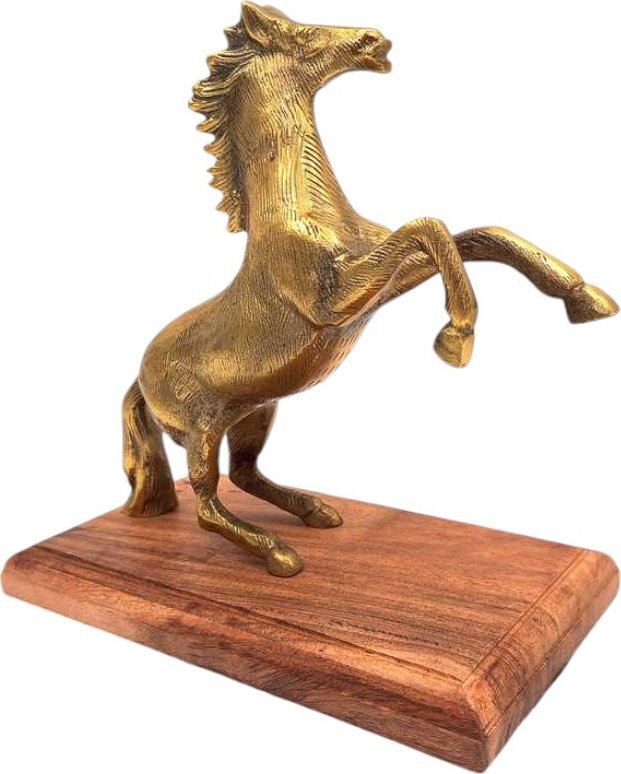 Giftdeco Koń - figurka aluminiowa na podstawie drewnianej