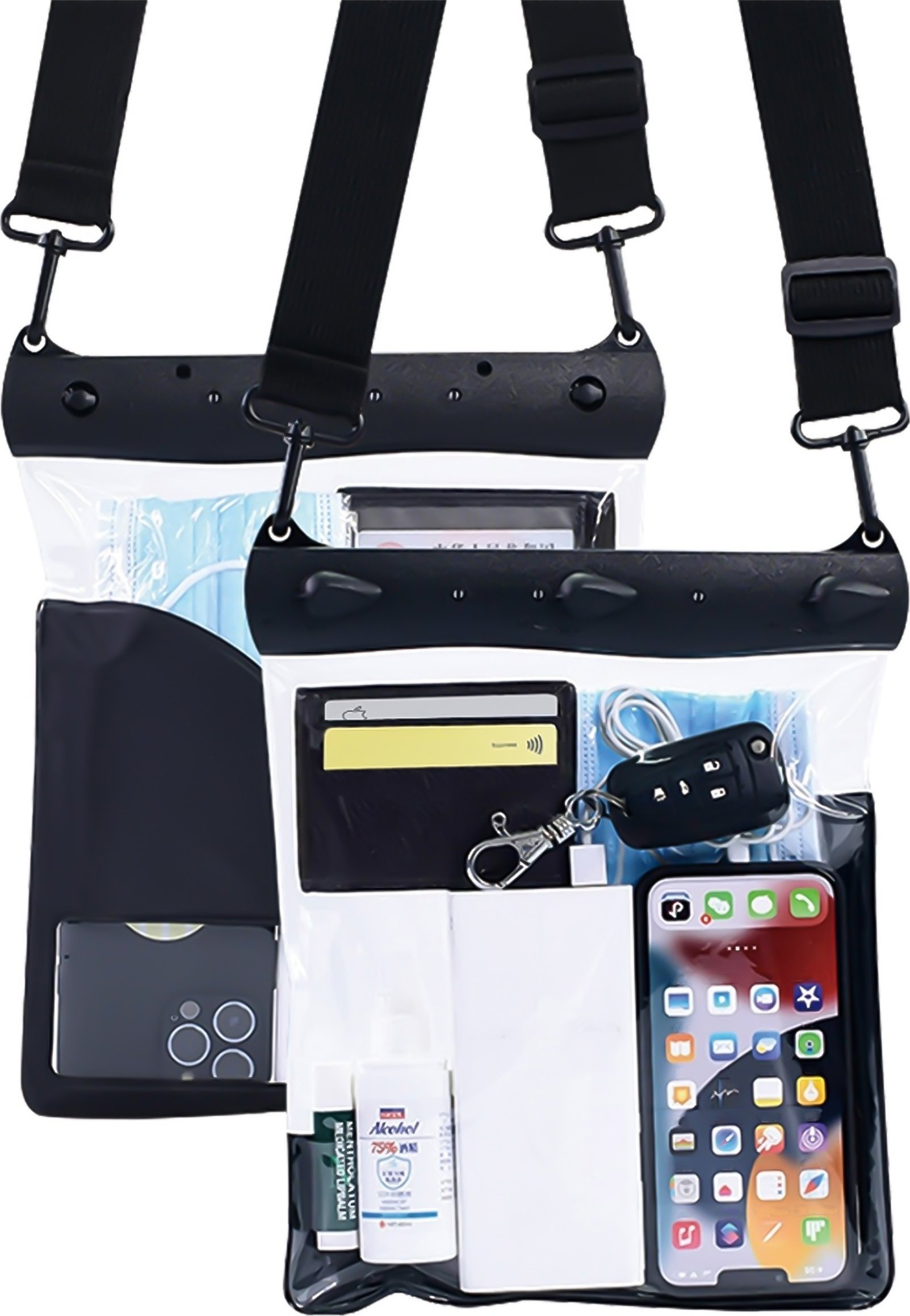 4kom.pl Etui wodoodporne na telefon 7.2" saszetka Case torba z pasek na ramię uniwersalne duże wodoszczelne 23x25cm Czarne