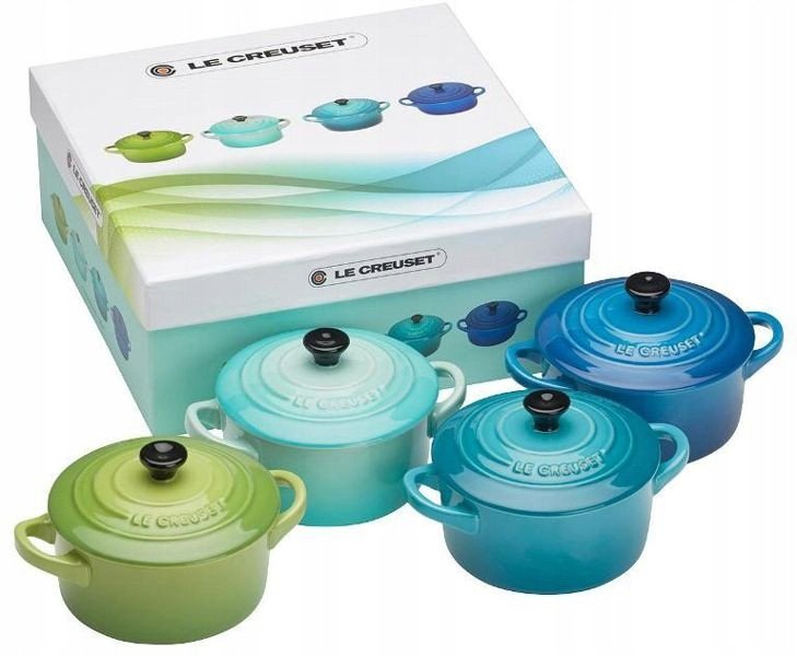 Le Creuset Stoneware Set of 4 petite Casseroles 10x5cm ocean