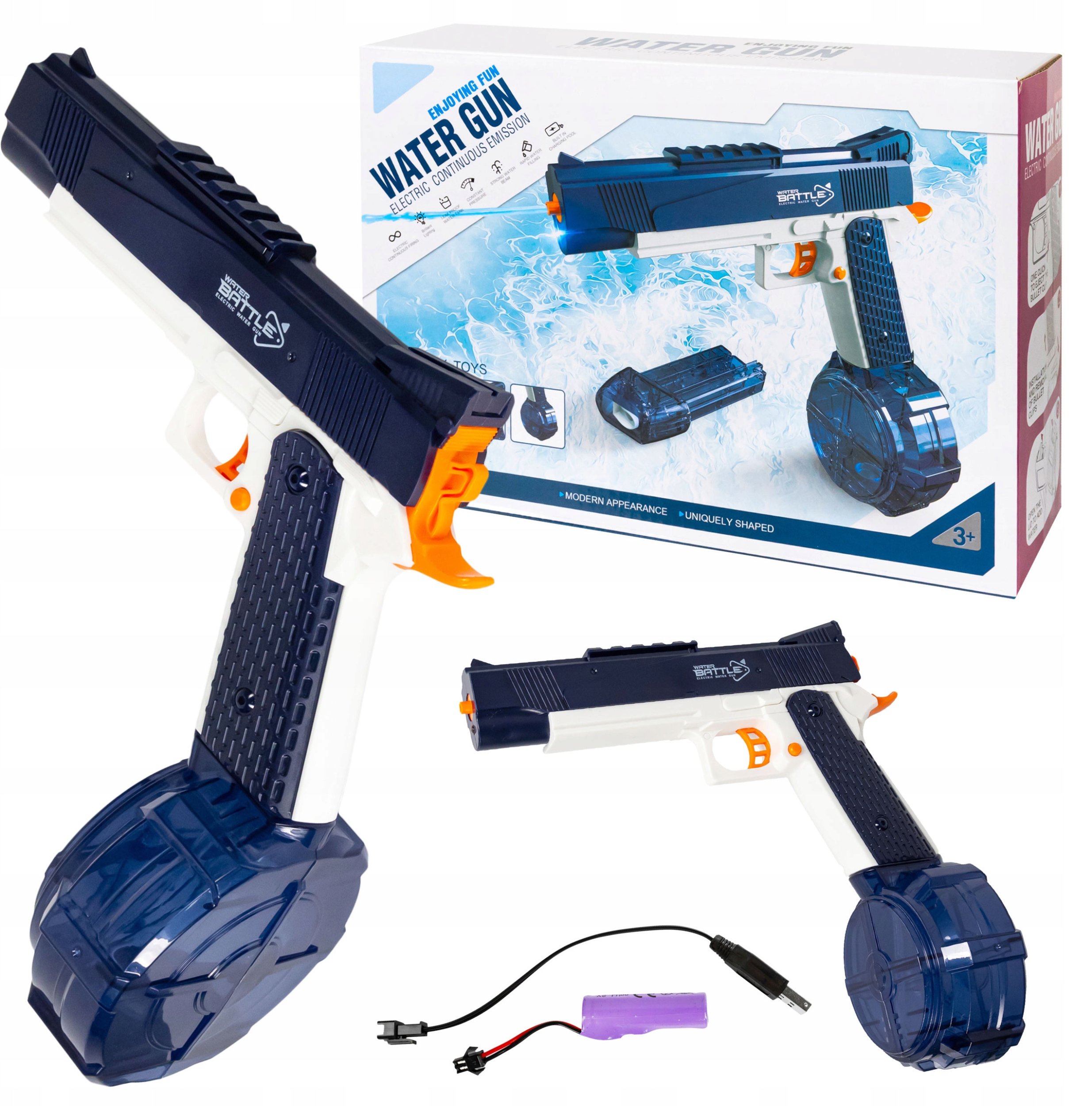 Pistolet Na Wodę Automatyczna Sikawka Wodna Dla Dzieci 2 Magazynki Na Aku