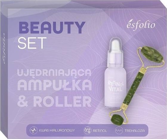 Esfolio Beauty ujędrniająca ampułka 30ml + roller z jadeitu
