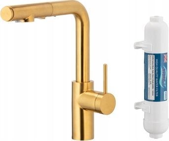 Bateria kuchenna KFA DUERO PURE BASIC PULL-OUT BATERIA KUCHENNA Z FUNKCJĄ FILTRACJI WODY I WYCIĄGANĄ WYLEWKĄ + FILTR HYDRO, BRUSHED GOLD