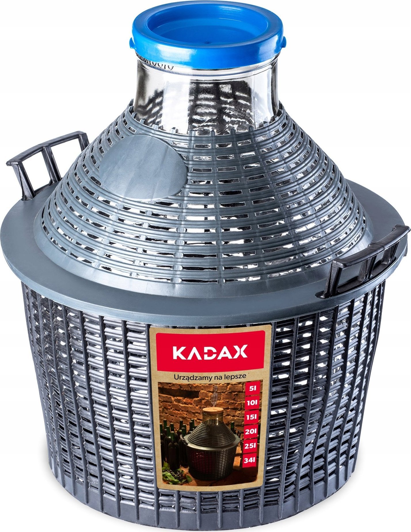 Kadax Gąsior Balon Butla Na Wino W Koszu Z Zakrętką 20 L