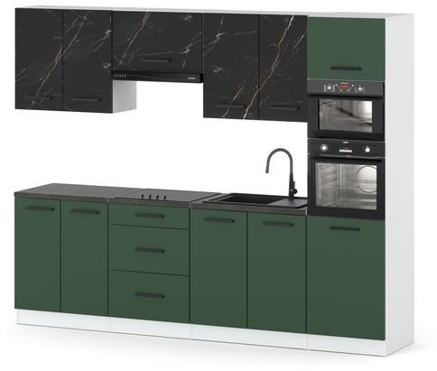 Kuchnia Z Blatem Modułowa Słupek 2.6m Biały San Sebastian Butelkowa Zieleń