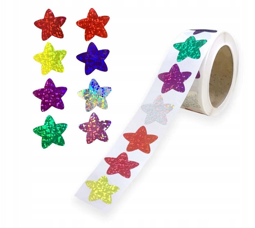 Naklejki Gwiazki Stars Brokatowe Kolorowe Etykieta Dekoracyjna 500 szt.