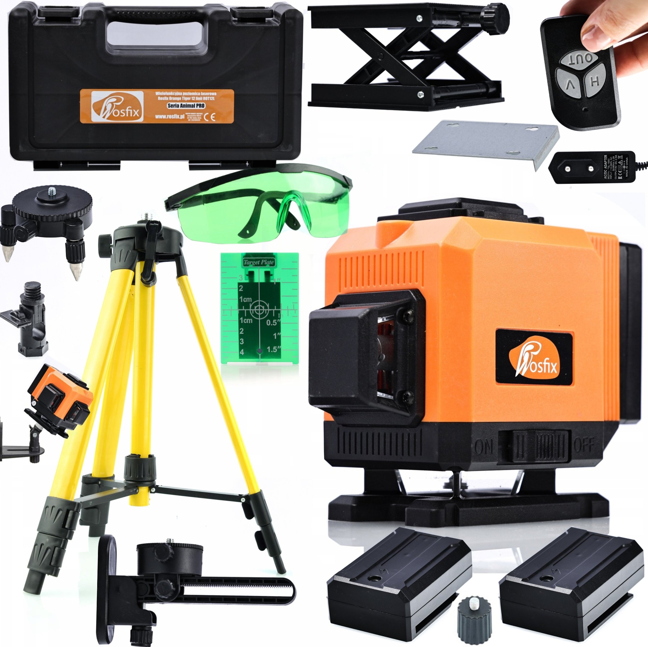 Rosfix LASER KRZYŻOWY POZIOMICA ROSFIX ORANGE TIGER STATYW 120CM 2AKU PILOT TARCZA