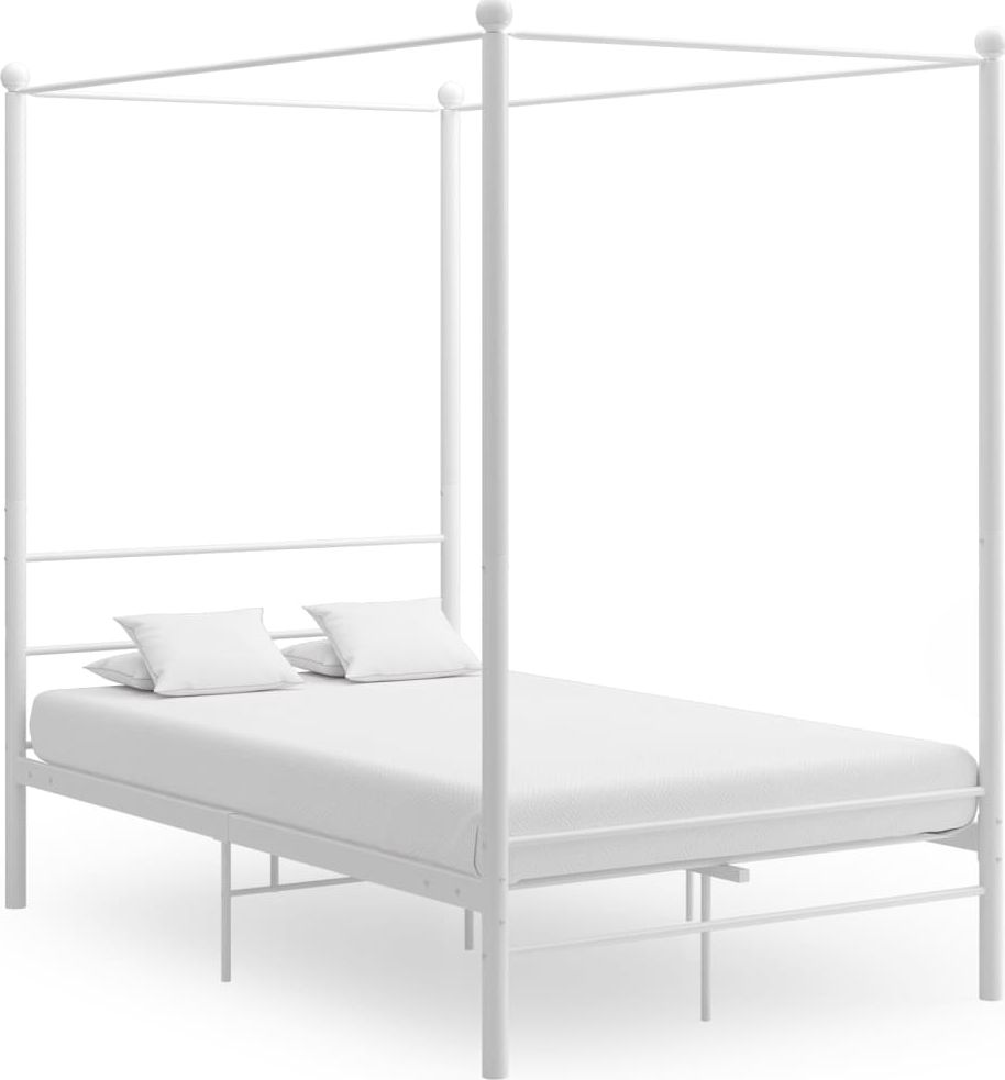vidaXL Rama łóżka z baldachimem, biała, metalowa, 140 x 200 cm