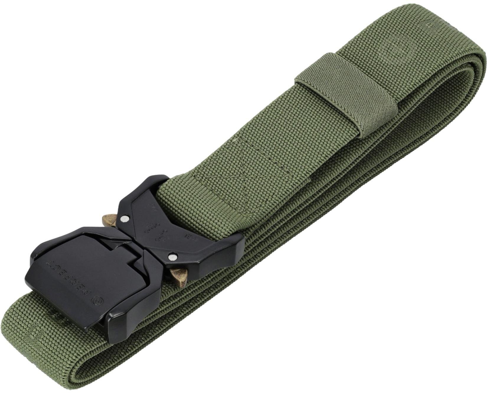 Pasek do spodni SURVIVAL STALCO PERFECT taśma elastyczna metalowa klamra zaciskowa khaki czarny szary długość 130cm szeroki 4cm - khaki